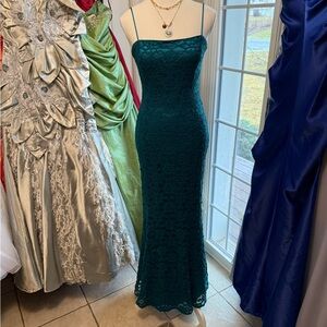 Fiesta Teal Strapless Lace Dress